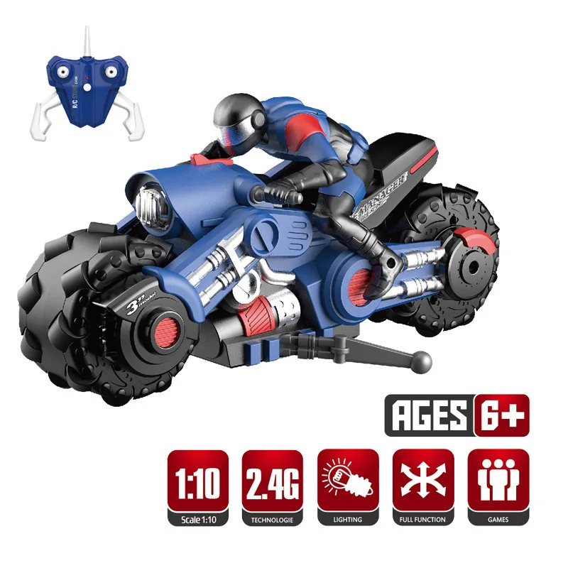 1: 10 Remote Control Trick Motorcycle Balance Drift Remote Control Car Children's Two Wheel Motorcycle Electric Toy LED Lighting