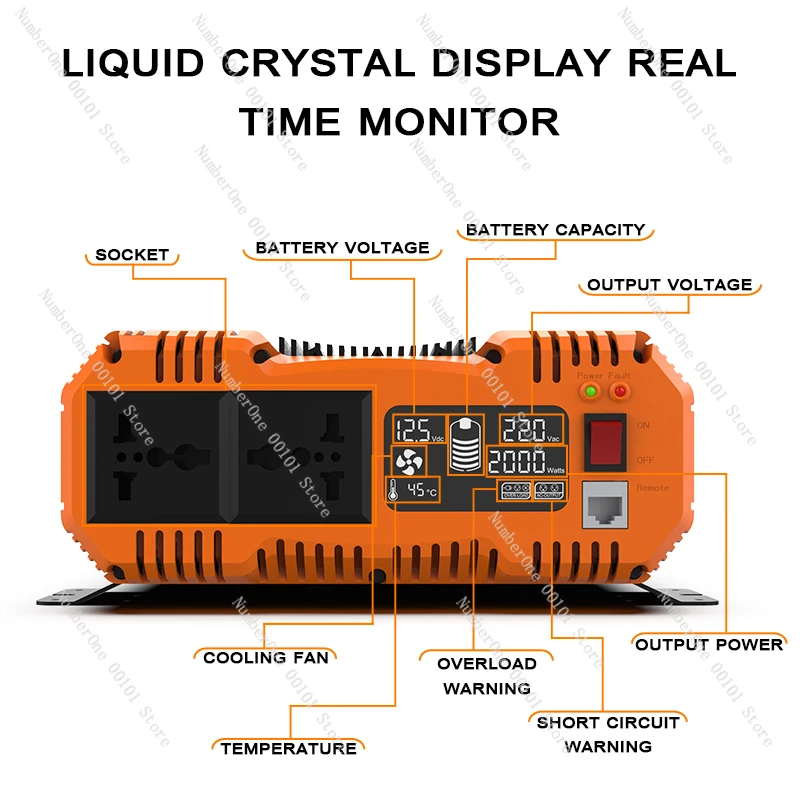 Imagem -04 - Fchao-inversor de Onda Senoidal Pura com Display Lcd Conversor de Energia para Casa Camping e rv 12v 24v 48v 220v 230v Auto Acessórios