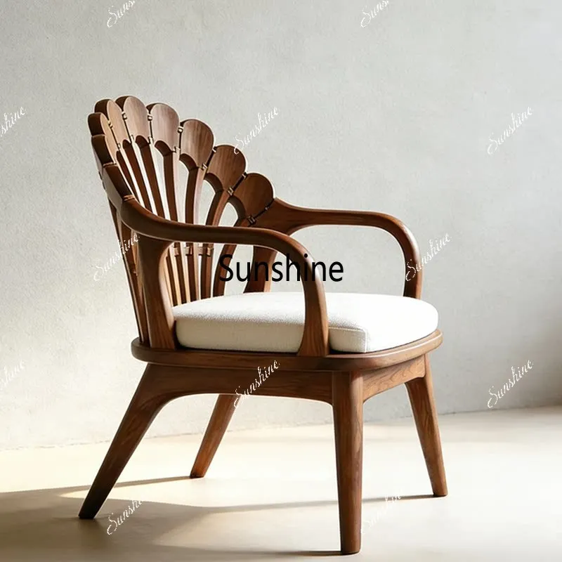 

New Chinese-style solid wood single sofa chair hotel clubhouse reception light luxury leisure chair