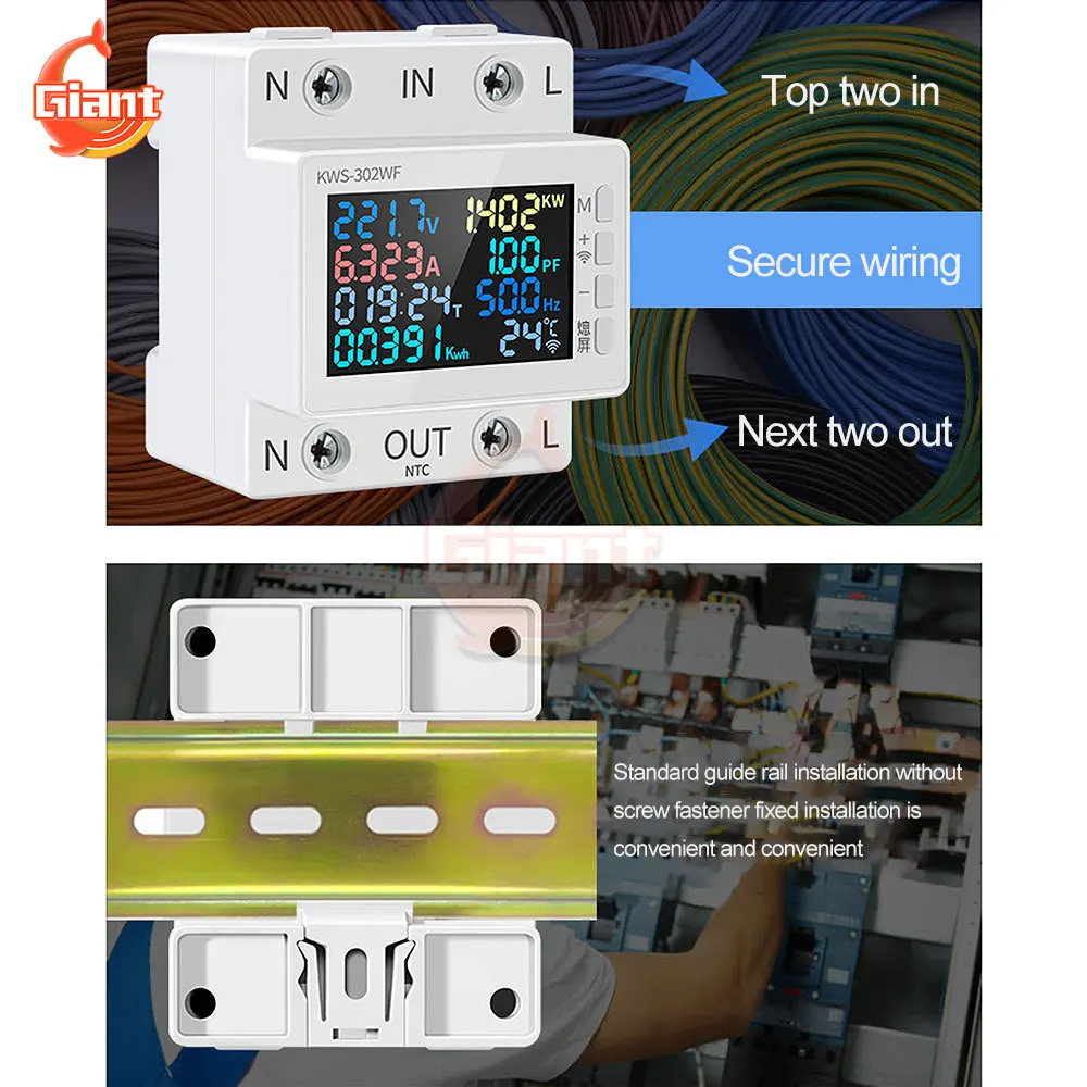 AC170-300V Wifi Slimme Voltmeter Ampèremeter Digitale Power Energie Meter Tester App Afstandsbediening Elektrische Frequentie Factor Meter