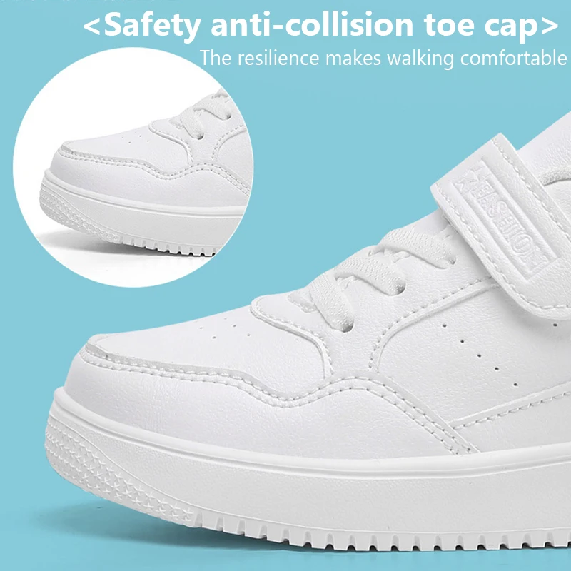 Kinder Sneaker Jungen Freizeitschuhe Schwarz Leder Flache Studenten Wanderschuhe Rutschfeste Mädchen Leichte Sport Tennisschuhe – Detail 6