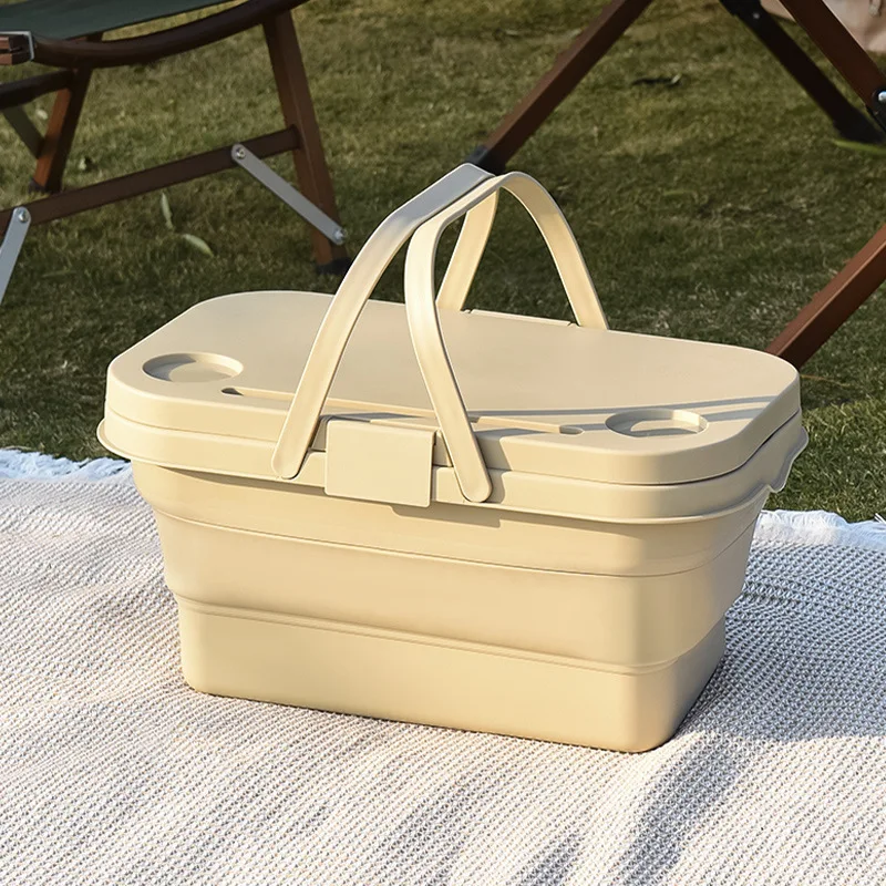 Outdoor Camping Storage Basket Travel Food Foldable Organizing Tool with Carry Handle Folding Bucket Portable Picnic Basket