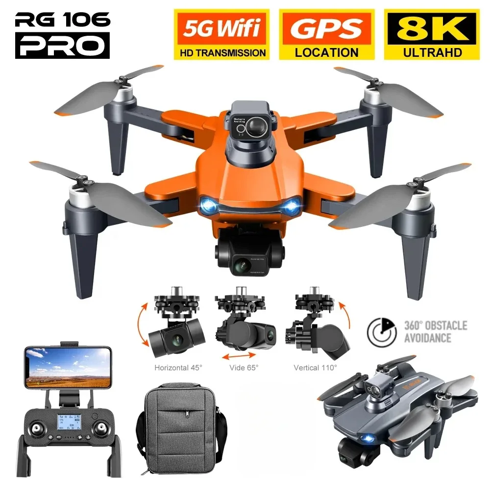 2024 RG106 PRO Drone Professional 3-axis anti-shake Gimbal GPS 8K HD Camera 5G WIFI FPV Smart Return Brushless Large UAV RC 3KM