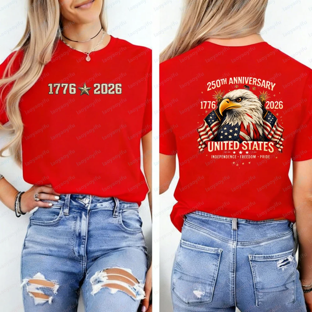  Anniversary United States Shirt Patriotic Eagle T-Shirt America 1776–2026 Tee Independence Day USA Shirt Women Clothing