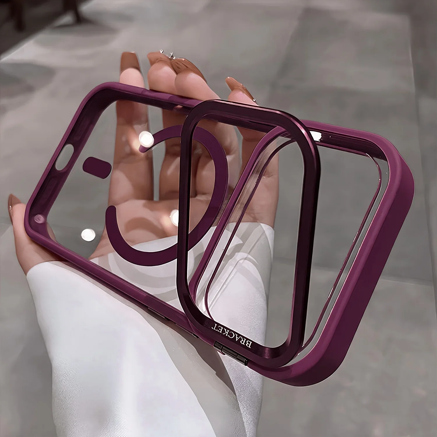Luxuriöse Magnetische Metall-Ständerhülle mit Lanyard Kompatibel mit iPhone 18 Pro Max 17 16 15 14 13 Transparente Schutzhülle – Detail 2
