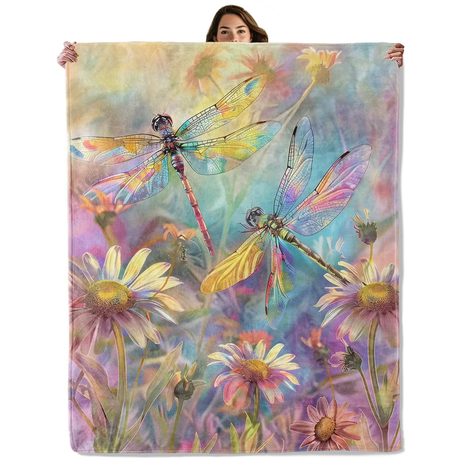 Dragonfly Throw Blanket Ultra Soft Cozy Lightweight Fuzzy Plush Flannel Fleece Blanket for Chair, Bed, Couch, Office & Travel