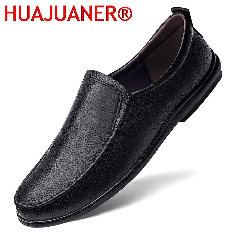 

Men's Fashion Loafers Black Luxury Loafer Slip on Formal Male Dress Shoes Wedding Office Genuine Leather Casual Mens Shoes Men