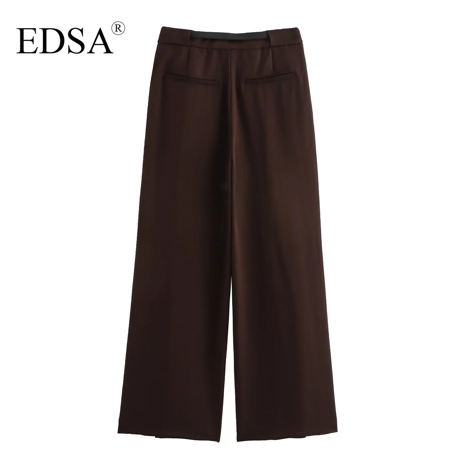 EDSA Women Elegant Pleated Trousers with Belt High Waist for Office Lady Straight Long Pants