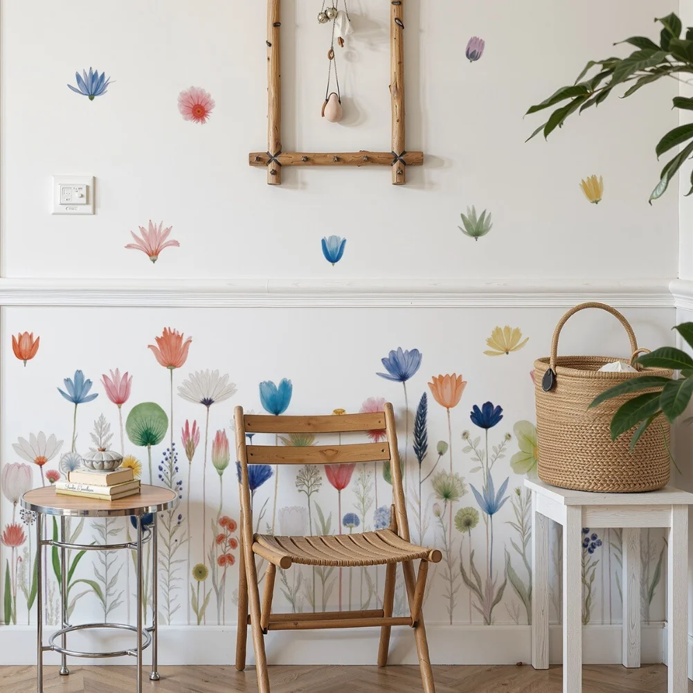 Decorative Wall Stickers with Wildflower Daisy and Botanical Floral Designs for Wall Art in Bedroom and Living Room Spaces