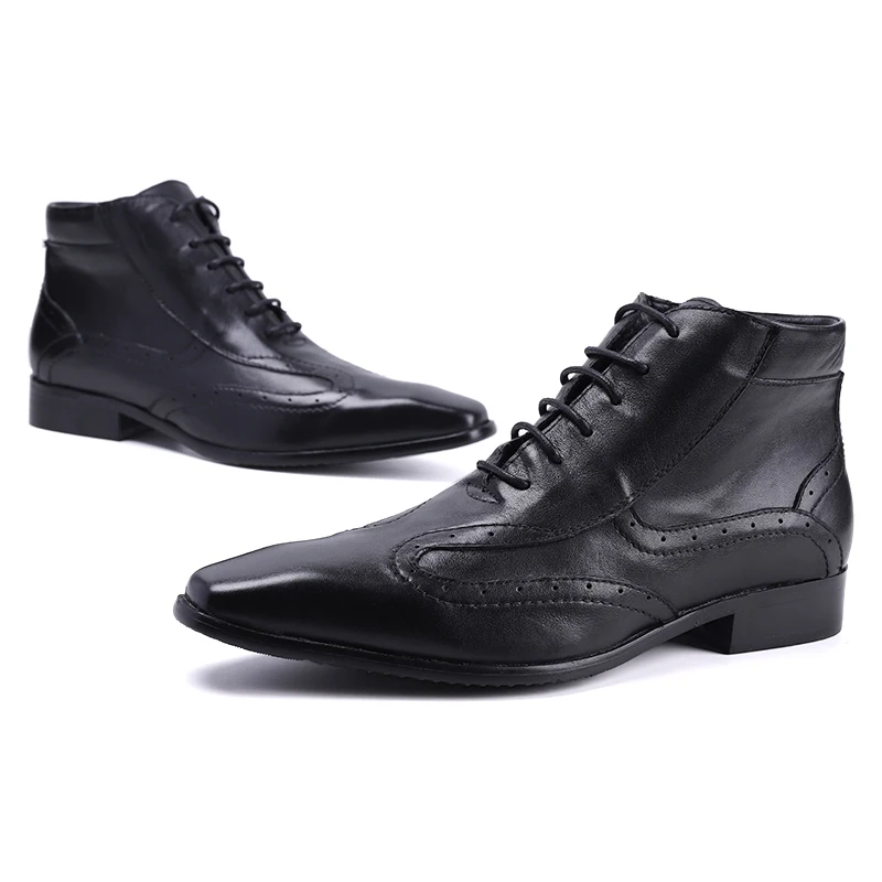 

Classic Black Banquet Lace Up Male Shoes Wedding Pointed Toe Boots Evening Genuine Leather Man Ankle Boots Business Formal Shoes