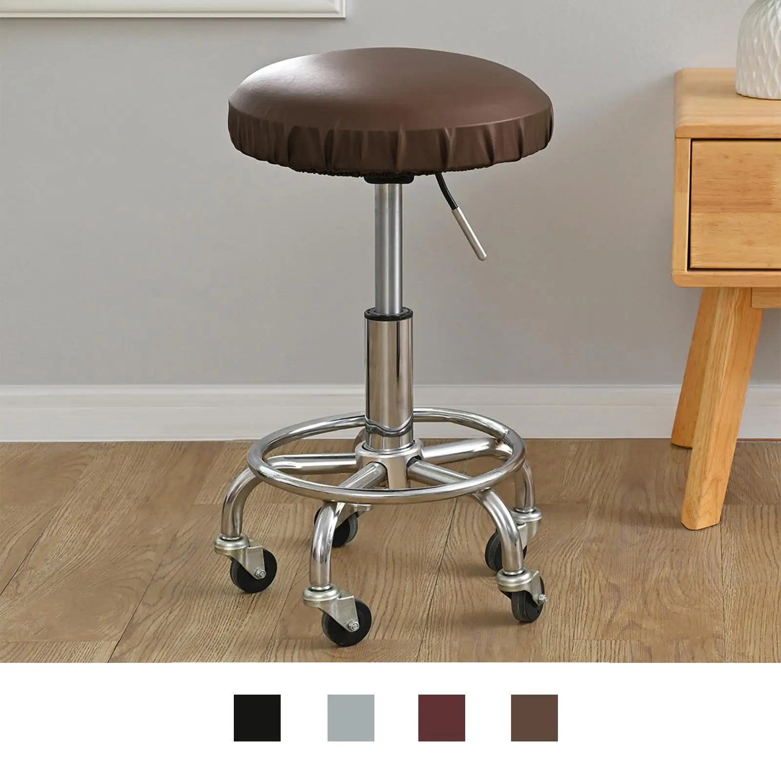 Stool Chair Cover PU Leather Chair Protector Seat Cover for 35-45cm Round Bar Stool Covers Elastic Bar Chair Covers