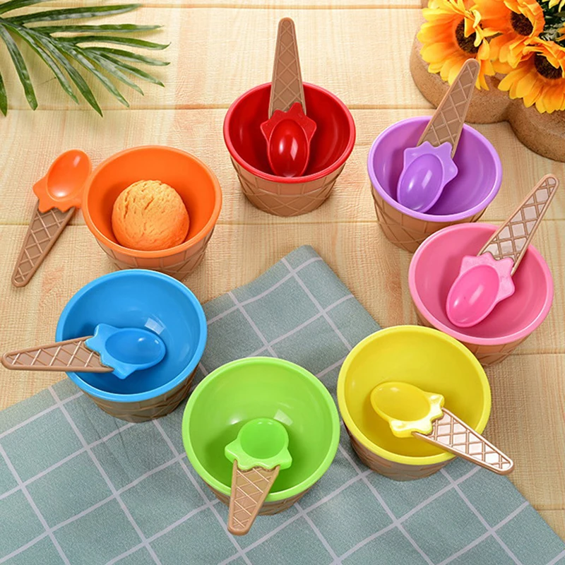 1set Ice Cream Bowl Set Different Color Ice Cream Spoon Bowl Tableware Set Lovely Dessert Bowl Children Cartoon Bowl