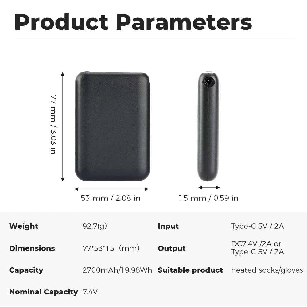 KEMIMOTO 7.4V 2700mah Batteria 2 Pezzi Per Guanti Riscaldati Sottopiede Riscaldato Calzino Sci Batterie Ricaricabili Guanti Riscaldamento Elettrico