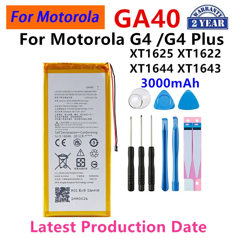 

100% Original GA40 3000mAh Battery For Motorola Moto G4 /G4 Plus XT1625 XT1622 XT1644 XT1643 Mobile phone Batteries+Tools