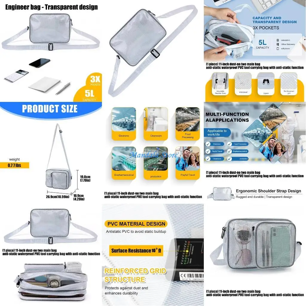 

U2JC Compact Size Anti Statical Waterproof Tool Organizers Bag Container Feature Transparent Design for Easy Identification