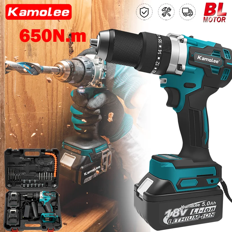 

Kamolee 13MM/10MM Brushless Electric Impact Drill For Ice Breaking Cordless Screwdriver Lithium Battery Charging Hand Drll