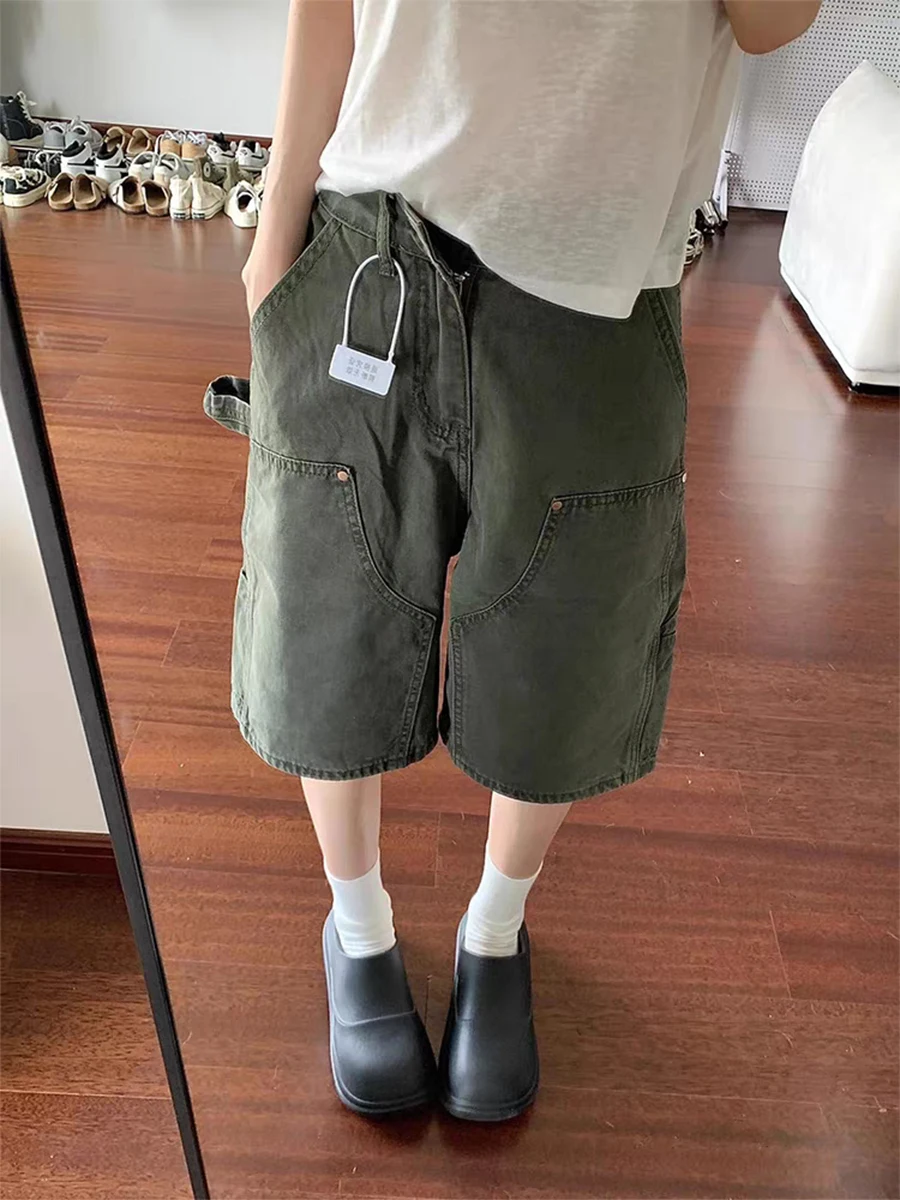 

Джинсовые брюки с высокой талией и прямыми штанинами для женщин больших размеров, в американском стиле, для работы, летние, утягивающие, с широкими штанинами, длиной до колена