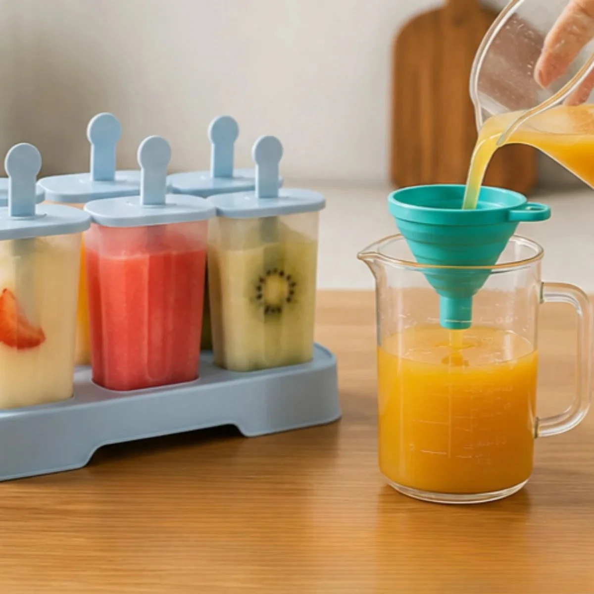 Reusable Blue Popsicle Molds Set 6 PCS Ice Pop Mold Homemade Ice Cream Mould with Folding Funnel Cone Straw Brush Popsicle Maker