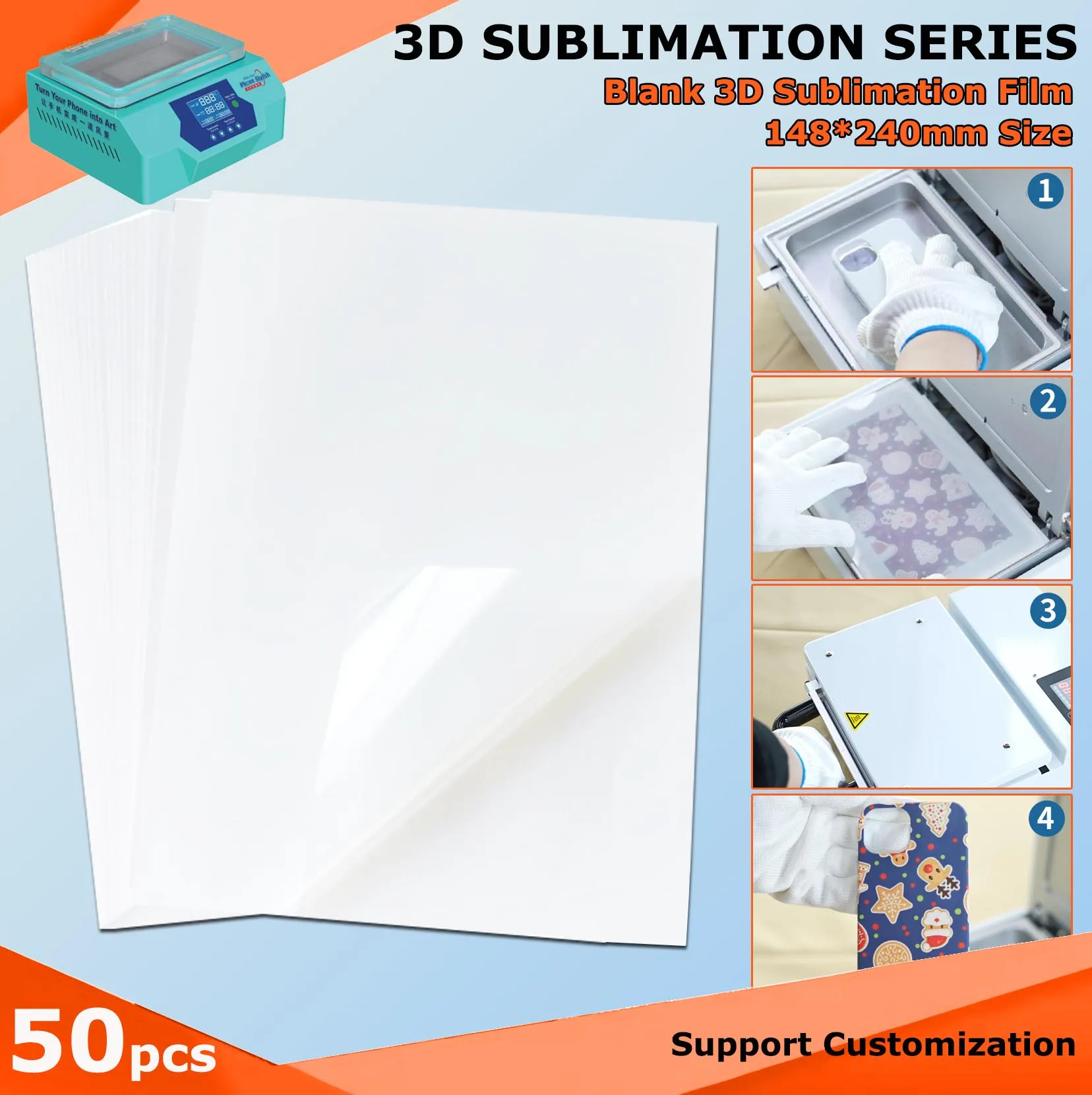 

Fonlyu 50pcs 148*240mm A5 PET Film Printing Paper for Phone Case DIY Printing Machine 3D Sublimation Heat Transfer Machine Use