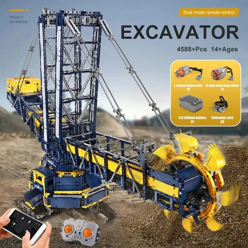MOULD KING 17006 Unique Technical Bucket Wheel Excavator Model Building Block Remote Control Truck Brick Toys Kid Christmas Gift