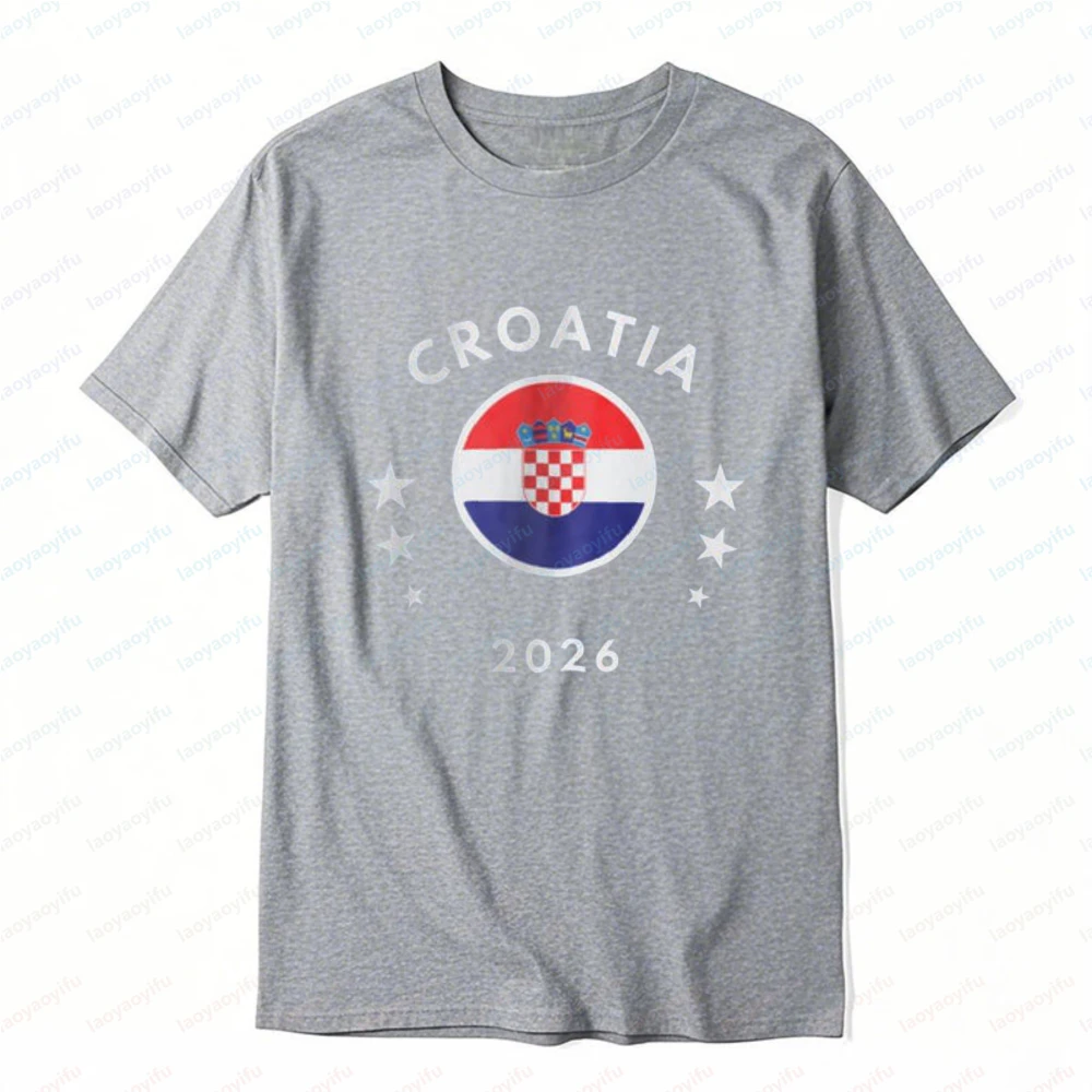 Croatia 2026 Tee Croatia Flag Football Soccer Cotton Shirt Summer Breathable Trend Fan Wear for Games Vintage Men's Clothing