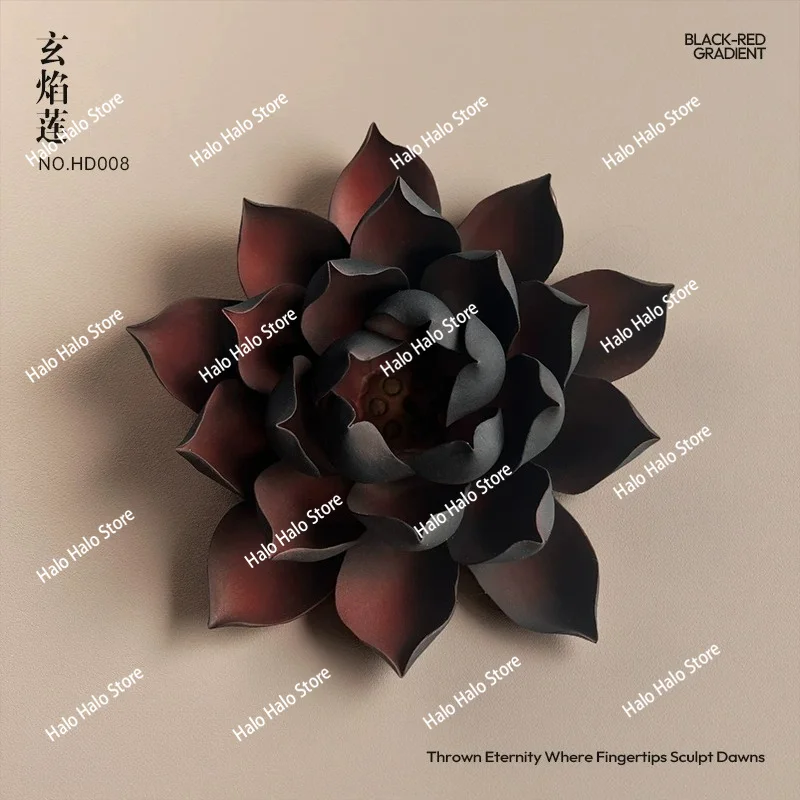 Black lotus incense insert ceramic flower hand-pinched flower black red lotus incense insert ornament
