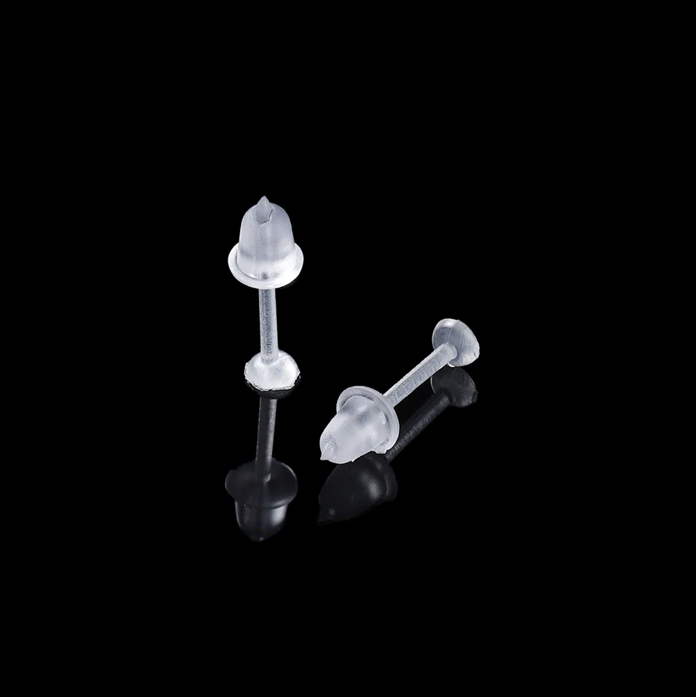 50-200Pcs 3mm Invisible Plastic Soft Silicone Rubber Earring Base Pins Stud Earring Piercing Retainer for DIY Earring Findings