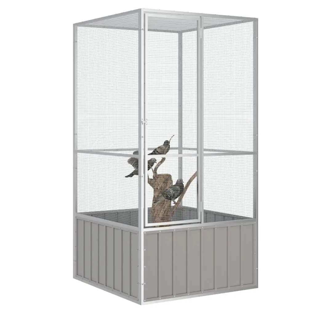 Gray Galvanized Steel Bird Cage 43.7x42.1x83.3 cm - Durable Home for Your Feathered Friends