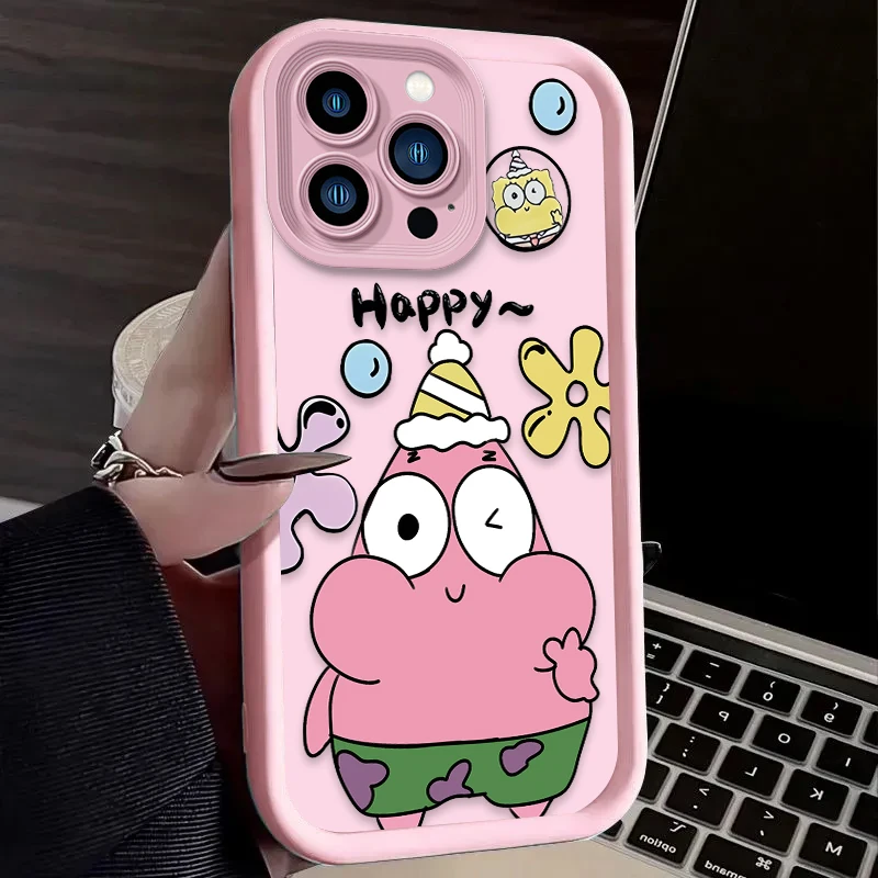 حافظة طباعة دمى سبونجبوب لهاتف آيفون 17 Air 16 16E 15 14 13 12 11 Pro Max X XS Max XR SE 2020 SE4 7 8 غطاء كامل مقاوم للصدمات