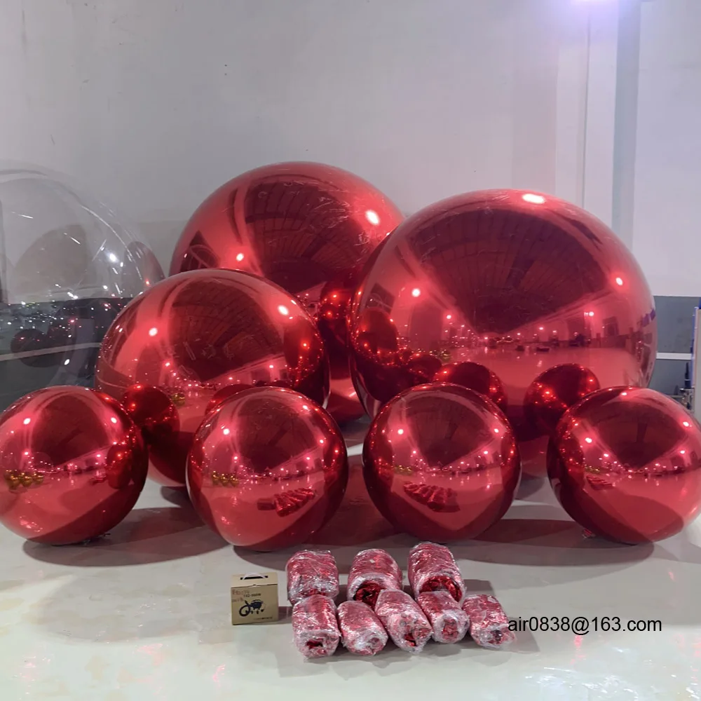 Red Blue Giant Inflatable Mirror Ball 50cm Inflatable Mirror Sphere Silvery Pvc Shinny Balloon For Wedding Stage Decoration