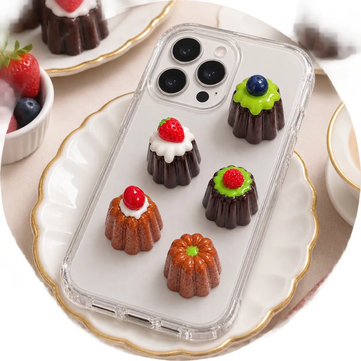 Wholesale Mini Canele Cake Resin Charms Mixed Fruit Dessert Flatback Cabochons for Slime Phone Case Nail Art DIY Crafts