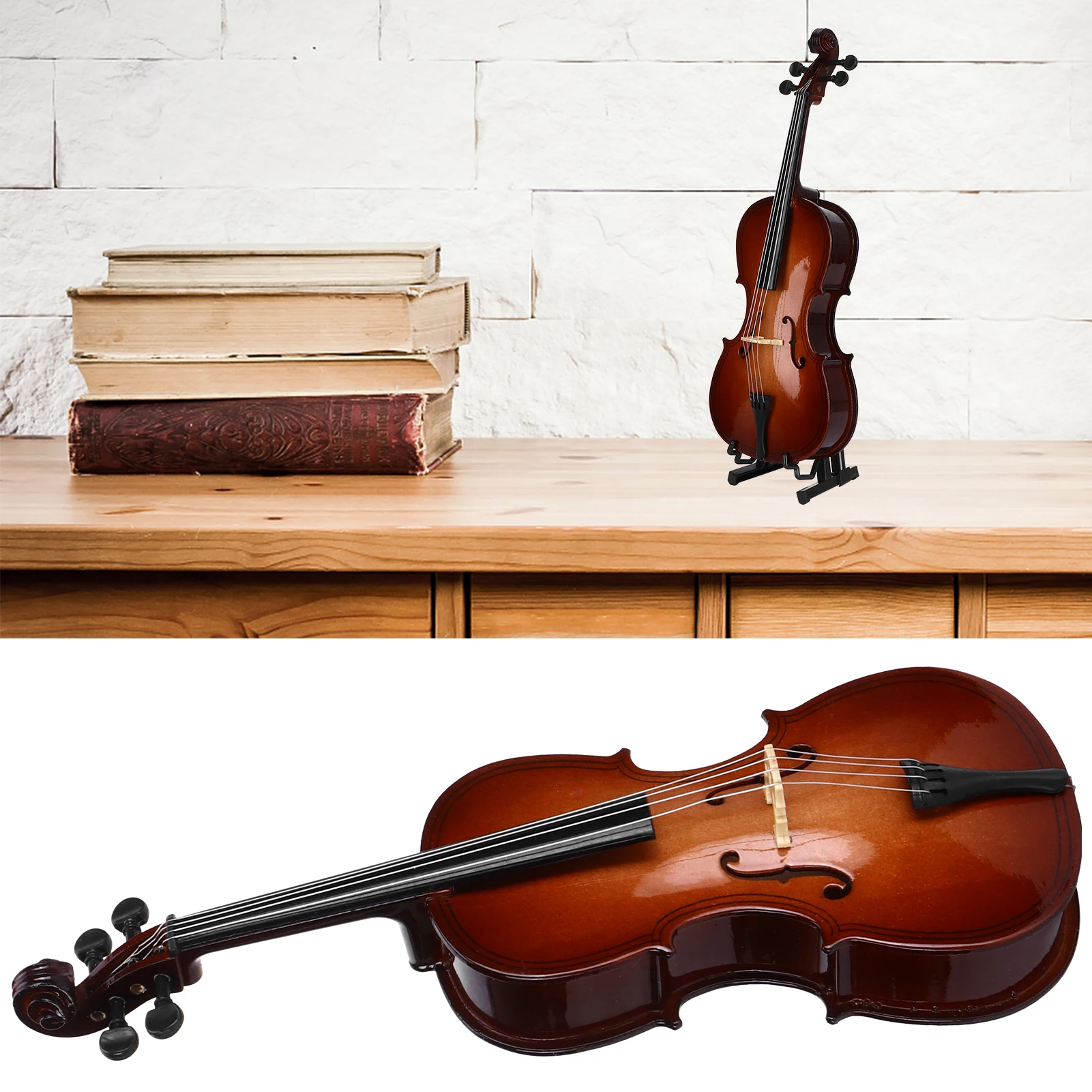 

20cm Miniature Music Instrument Cello Model Tabletop Ornament Bass Musical Instrument Crafts DIY Wooden Home Room Decoration