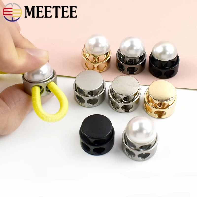 

20Pcs Metal Cord Lock Buckles Pearl Head Stopper Buckle Double Hole Spring Snap Hook Drawstring Adjuster End Button Accessories