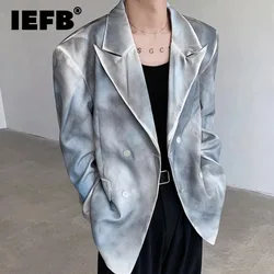 IEFB Autumn Korean Chic Men's Blazer Hand-painted Dirty Double-breasted Shoulder-padded Suit Jacket Handsome Man 2024 New 9C6968