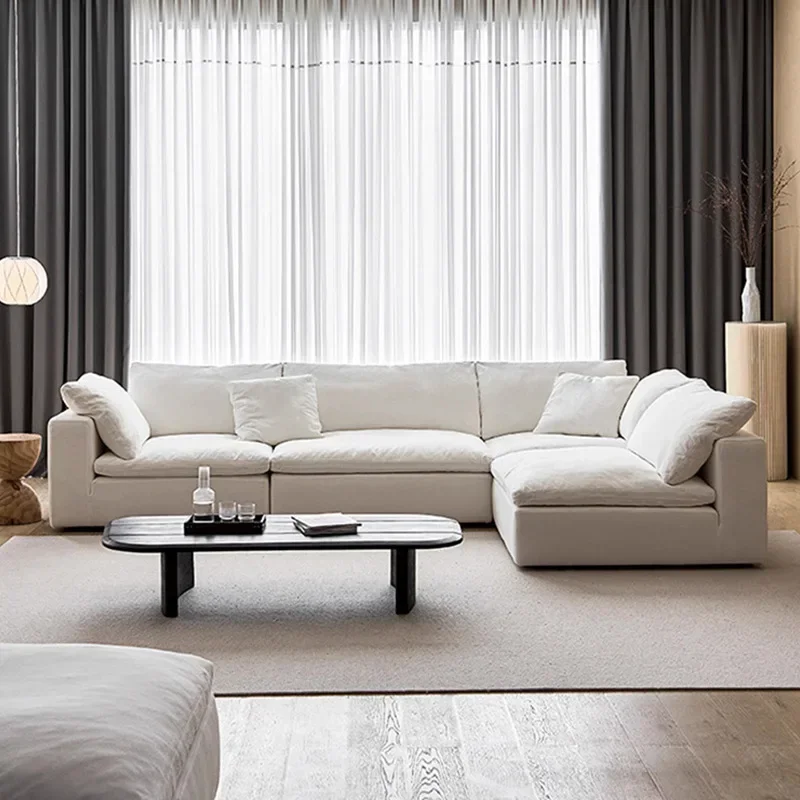 Cream style fabric sofa simple cotton and linen