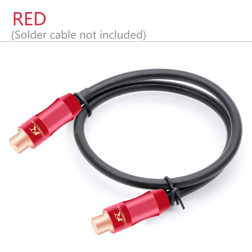 1Pair Gold Plated RCA HIFI Connector Female Jack, RCA Socket Adapter Audio/Video Cable Connector Support 6.5mm Cable blue&red