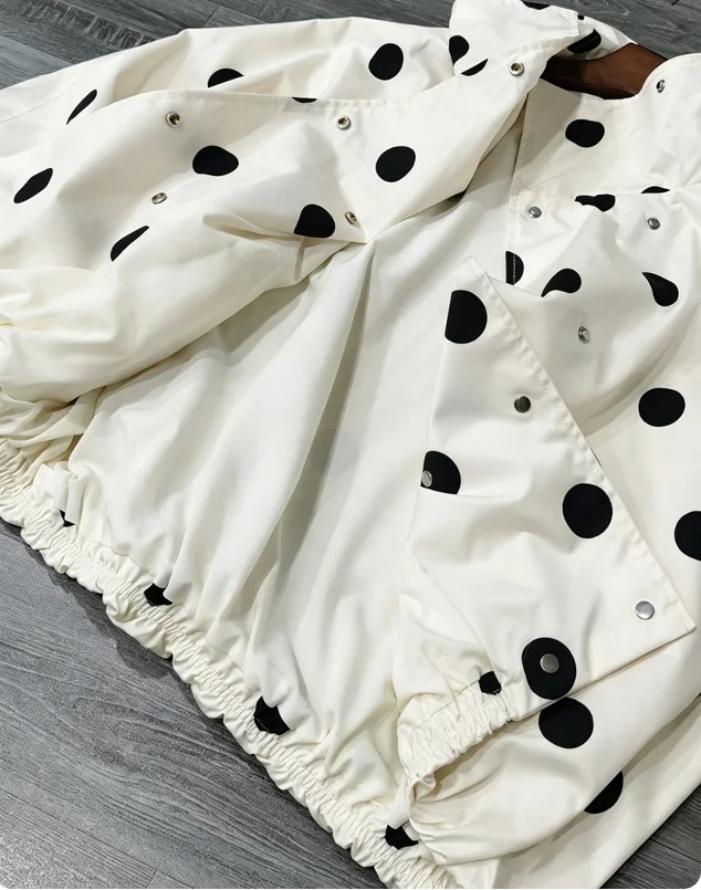 Women's Oversize Vintage Polka Dot Bomber Jacket with Pockets