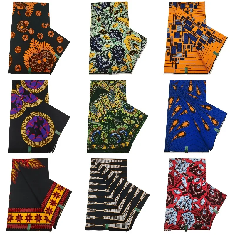 

New Original Heavy Quality Grand Wax Glitter Fabrics Soft Cotton Ankara Printed Wax Materials 6Yardss for Nigerian Clothes