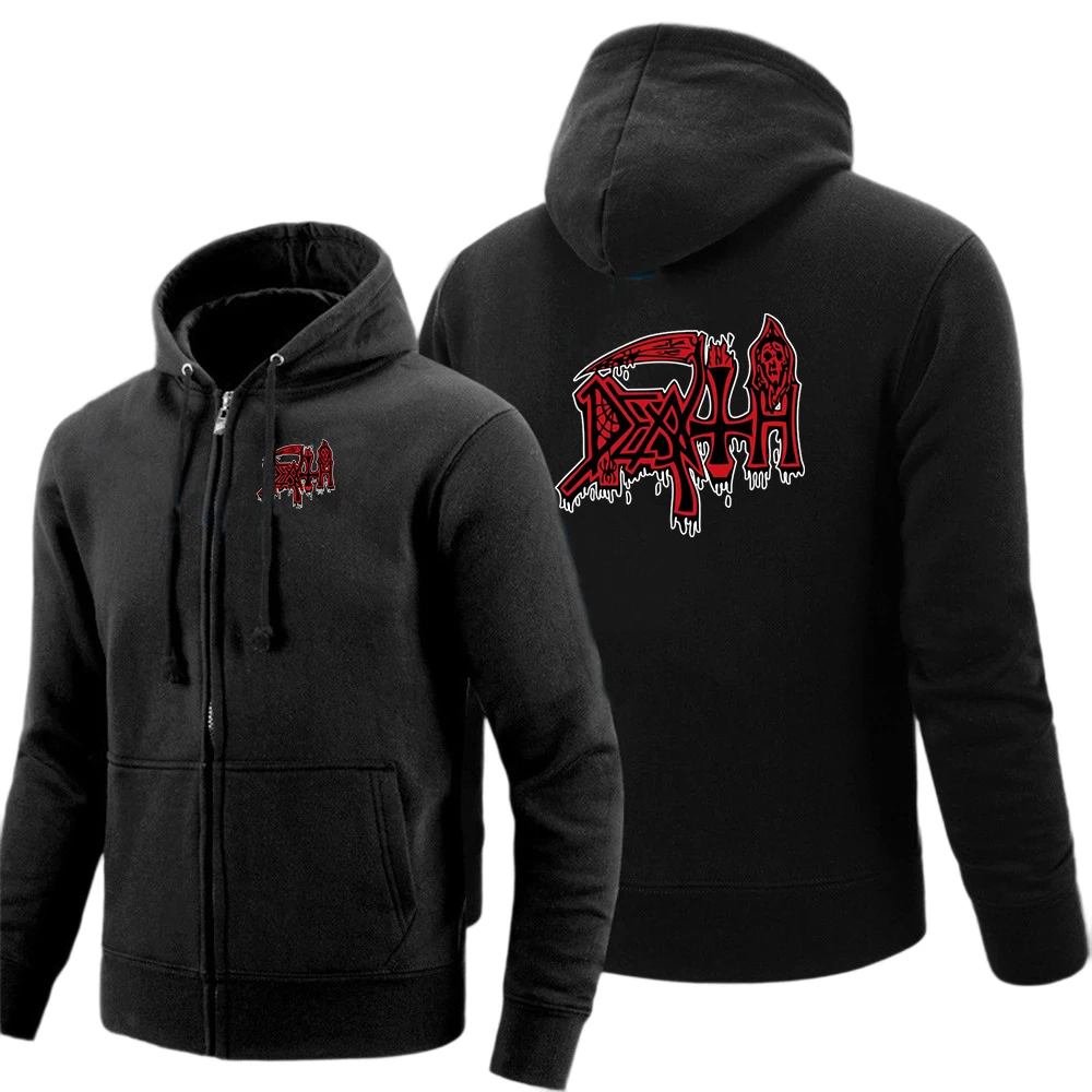 Heavy Metal Rock Band Death Logo Print 2026 Spring And Autumn Men's Fashion Hooded Streetwear Casual Zipper High Quality Hoodies