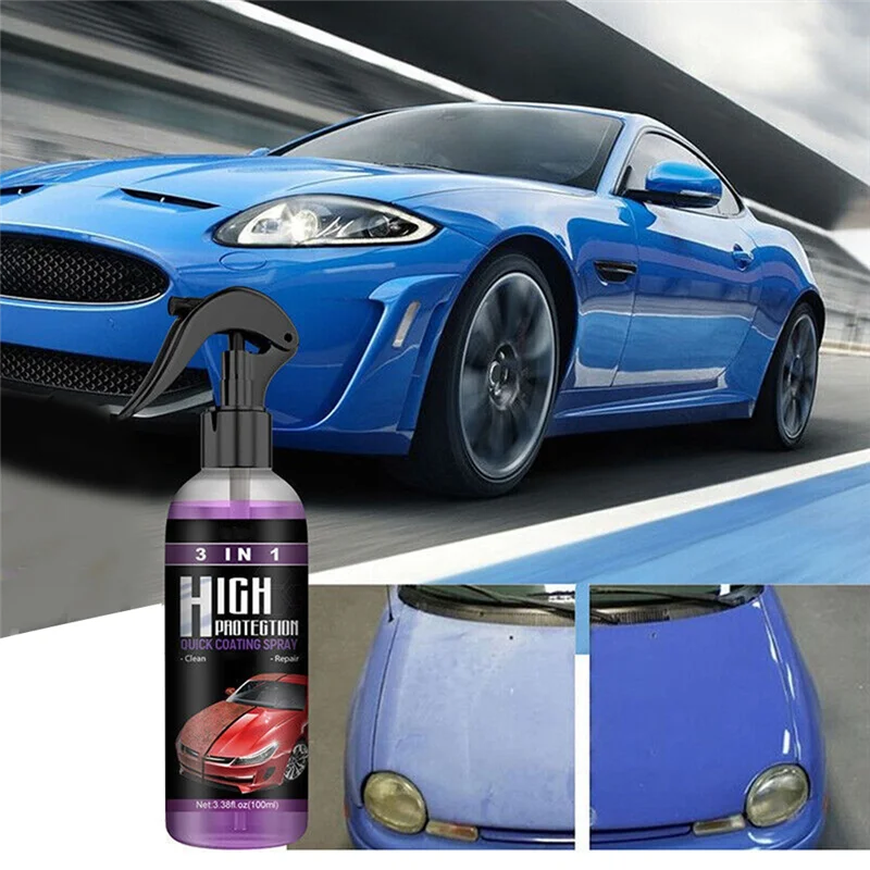 2X100ML High Protection Quick Car Coating Spray Coat Ceramic Coating Wax Polish Hydrophobic Top Coat with Sponge Towel