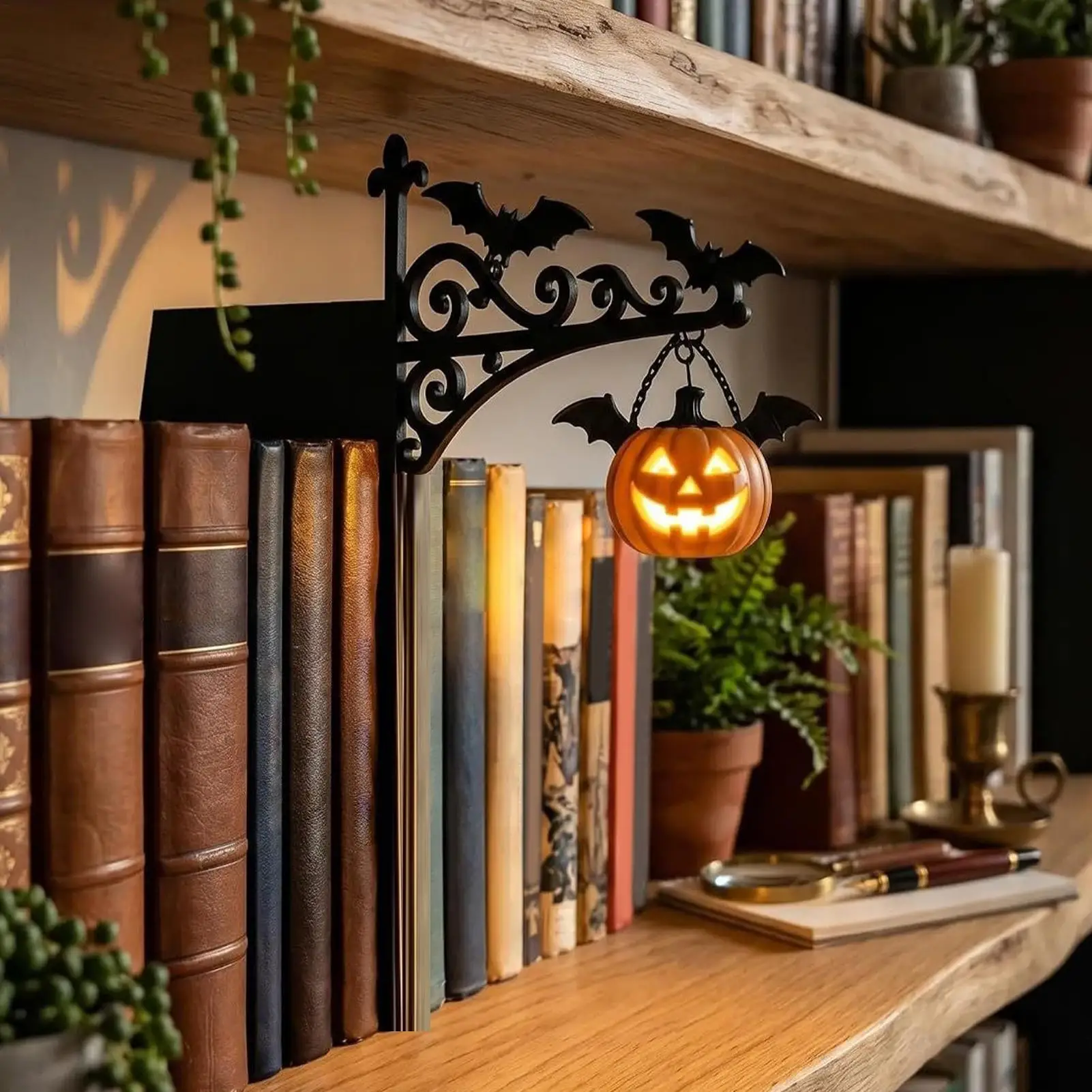Halloween Bookshelf Lamp Vintage Fantasy Decorative Bookshelf Light Miniature Hangings Shelf Lamp for Library Reading Nook Desk