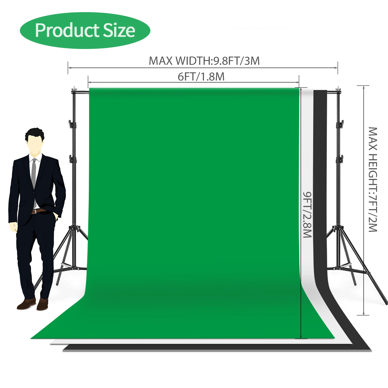 Andoer Photography Kit 1.8*2.7m Black White Green Cotton Backdrop 3*Fish-like Mount Clip 1pc 60cm 5in1 Photography Reflector