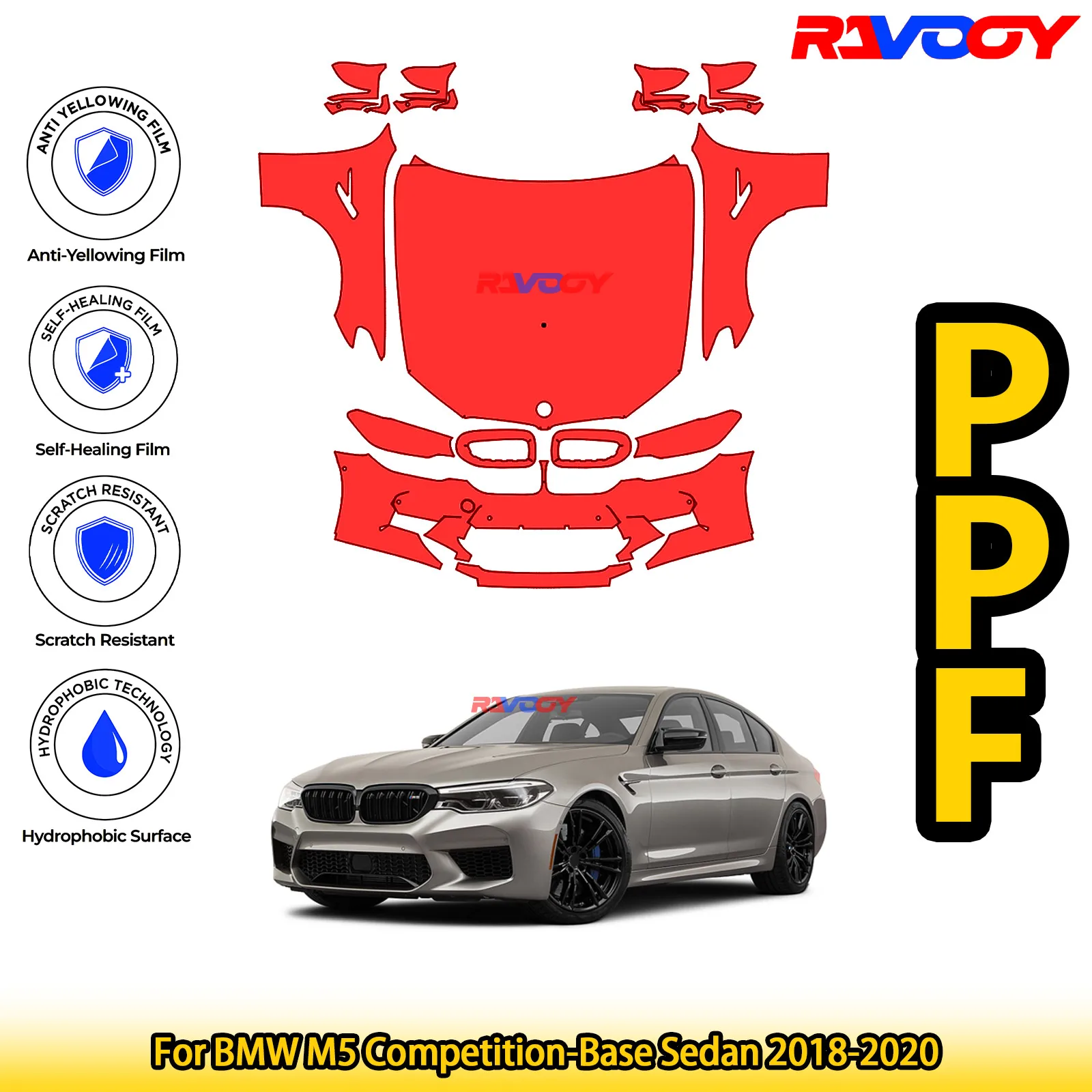 

Для BMW M5 Competition-Base Sedan 2018-2020 глянцевая матовая черная предварительно вырезанная передняя защитная пленка PPF Kit