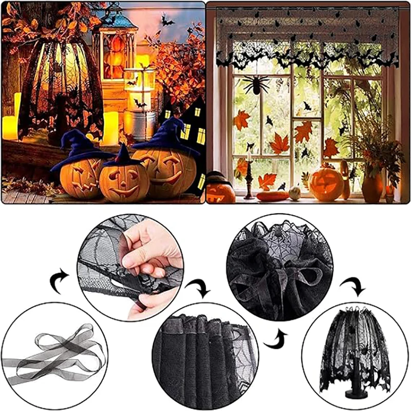 ハロウィン ブラックレース スパイダーウェブ装飾 多用途ラン - Spider Web Halloween Decoration のレビューと価格