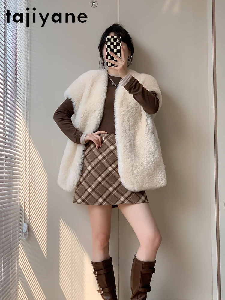 TAJIYANE 100% メリノウールシープスキンベスト女性カジュアルノースリーブリアルファーコート高品質冬服 2025 куртка женская