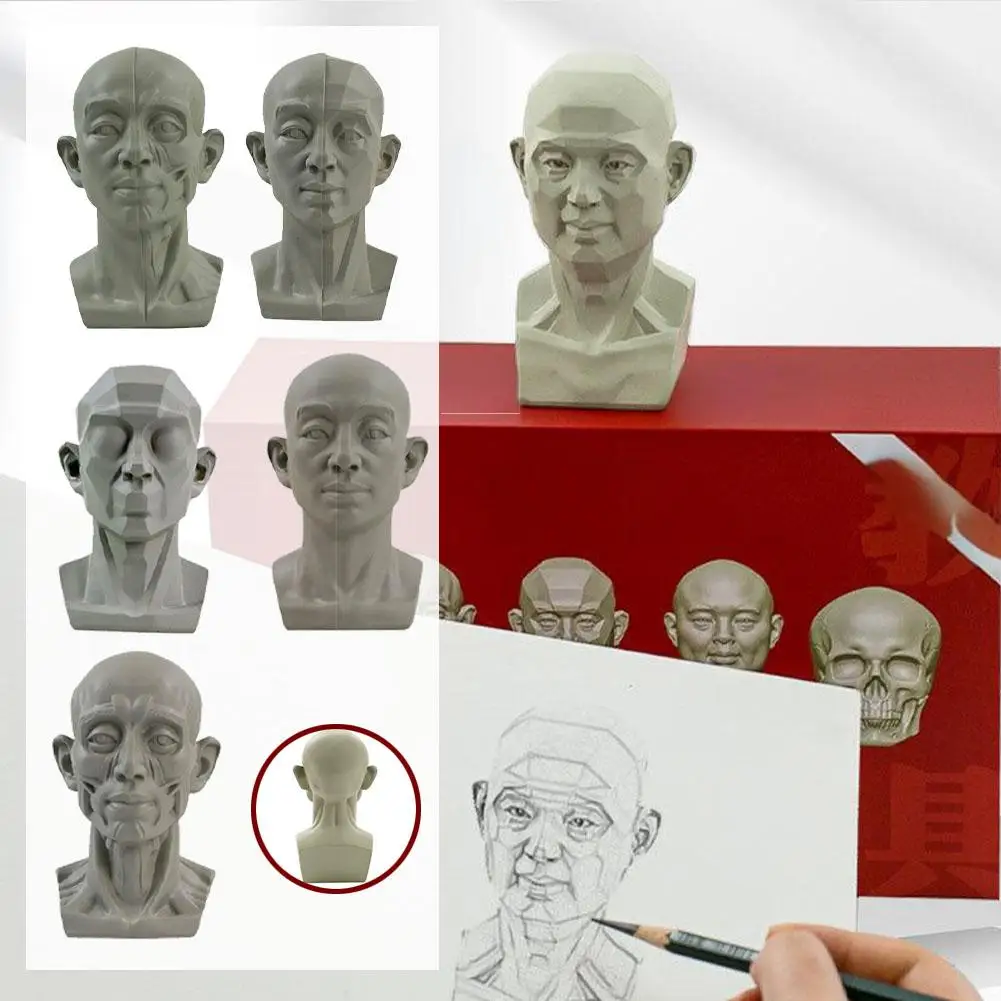 Art Plaster Portrait Teaching Aids Simulation Flat Portrait Version Practical Sketch Plaster Learning Head Resin Tool Mini T8Q1