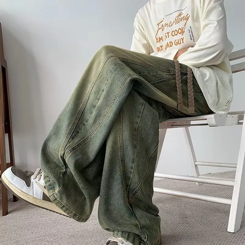 

American Sle Jeans Loose Wide Leg Pants Men Women New Sle Spring Autumn Waed out Knife Jeans Trendy Versatile