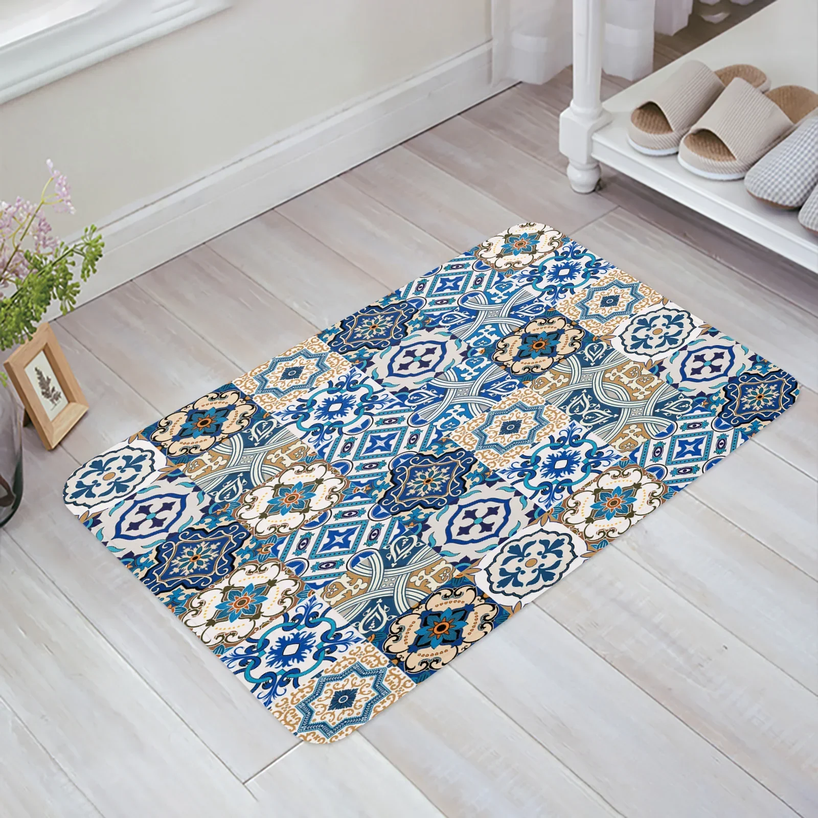 Portuguese Ethnic Flower Ceramic Tile Entrance Doormat Kitchen Mat Carpet Living Room Home Hallway Rugs Bathroom Door Mats