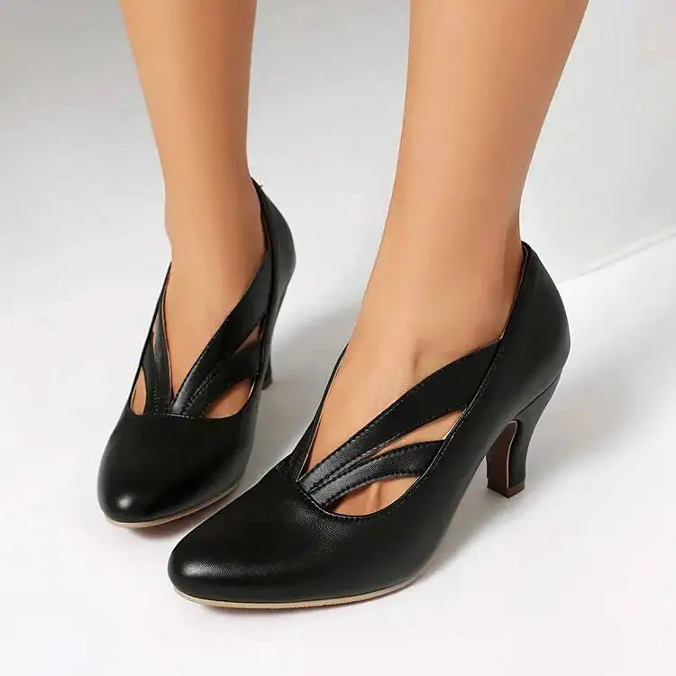 

Женские туфли с круглым носком на высоком каблуке с вырезами, весна 2026, офисные женские туфли