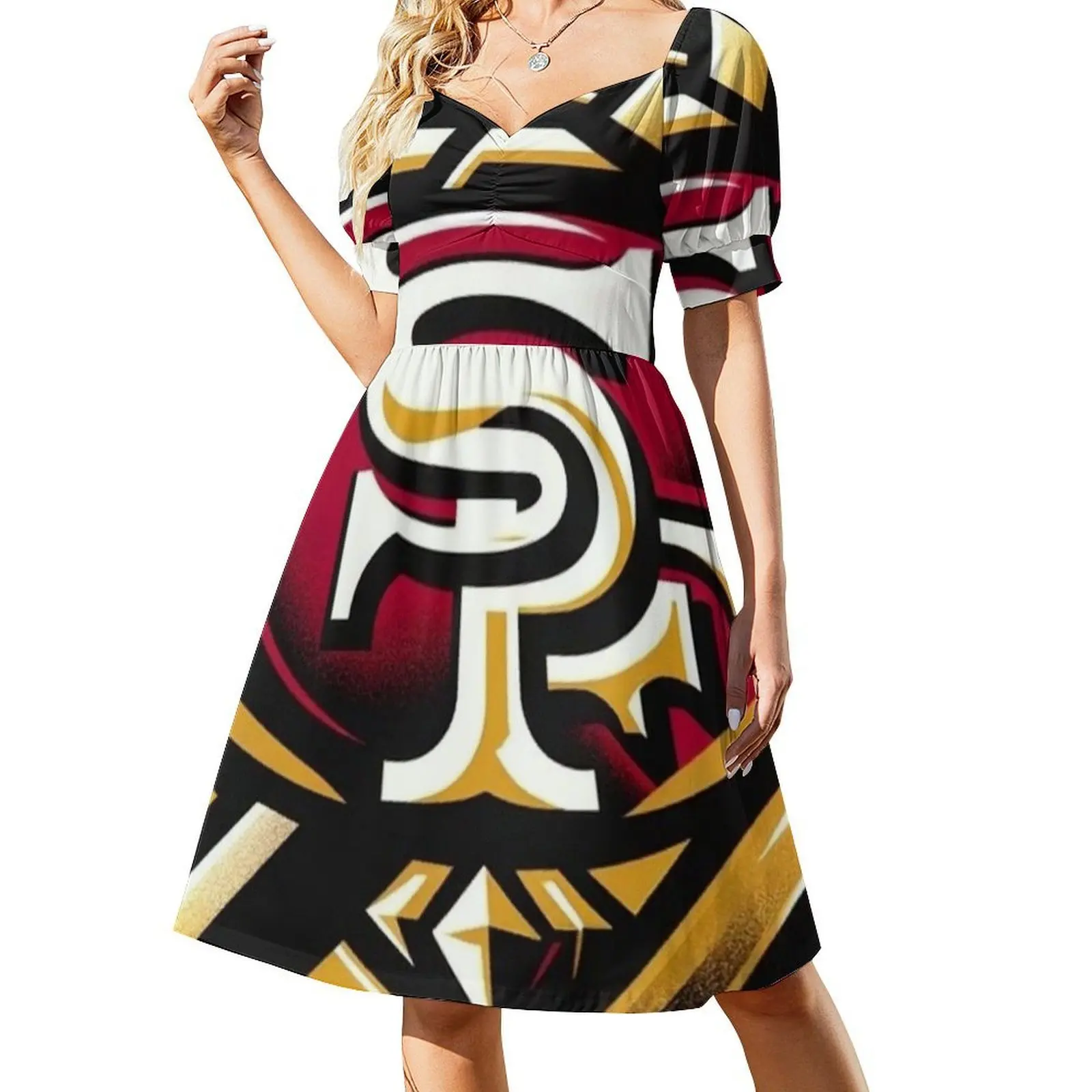 فستان هيب هوب نسائي ملابس الشارع مطبوع عليه رسومات جرافيكية للحفلات والنوادي فستان كرة القدم الأمريكية باللونين الأحمر والذهبي #2